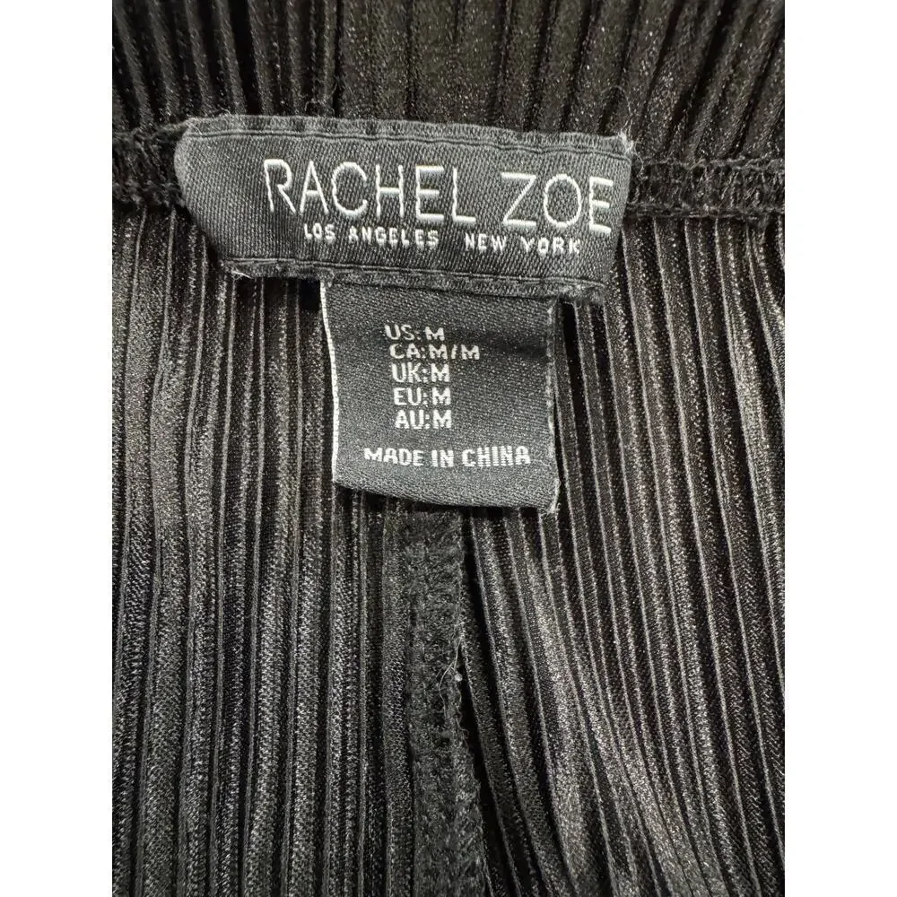 Rachel Zoe Wide Leg Pant Women's M Black Polyester Textured High Rise Stretch